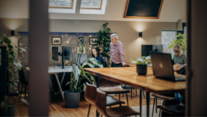 3 people in a co-working space